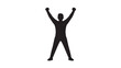 © Abdul QADOOS - Silhouette of triumphant person lifting dumbbells in dynamic pose with dramatic lighting on white background for fitness advertising