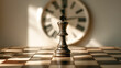 © Darya - Chess king on board with clock in background, strategic leadership, time management concept, business decision making
