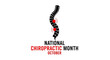 © een - national chiropractic month october graphic illustrative human spine with highlighted pain points promoting spinal health awareness.