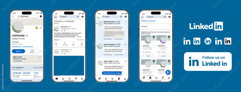 LinkedIn UI mockup template 2025 with editable feed, profile, and post ...