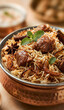 © 현욱 김 - Authentic Indian Biryani with Tender Meat, Fragrant Basmati Rice, and Aromatic Spices in a Traditional Copper Pot.