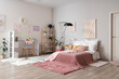 © Pixel-Shot - Interior of teenager's room with bed, shelf unit and study table