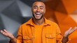 © Svitlana - Joyful Man in Vibrant Orange Denim Jacket Smiling with Open Arms