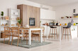 © Pixel-Shot - Interior of cozy kitchen with dining table and shelf units