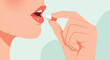 © Mitol - A hand holds a white and red capsule near a person's open mouth