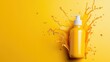 © Larisa AI - A striking yellow lotion bottle surrounded by a splash of liquid, creating a refreshing and invigorating visual that's ideal for skincare or beauty products.