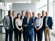 © Meow Creations - Confident senior female leader standing with diverse corporate team in modern bright office space