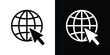 © bibin - Global web internet vector icon with cursor arrow. Website link, online navigation, and world wide web symbol for digital marketing and tech designs.