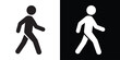 © bibin - Walking man vector icon. Pedestrian symbol for street signs, fitness tracking, motion, and human activity. Minimalist black and white person silhouette.