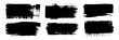 © Bundle Master - Brush stroke paint swatches set with six black grunge ink rectangles, dry bristle texture, rough edges and distressed smear marks for banner, label, highlight design