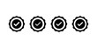 © MstPoliAkther - Four solid black badge icons featuring a check mark inside a circular seal representing approval quality validation success