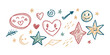 © Tonni - A colorful array of whimsical doodles featuring stars, swirls, and other playful designs. Vector