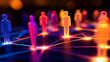 © Olha Havelia - Colorful human figurines connected by glowing lines, concept of networking social connections digital relationships, teamwork partnership communication global community, defocused