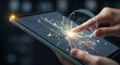 © SmartPixel Co. - Innovative technology concept with hand interacting glowing touchscreen
