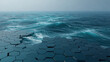 © carlos Restrepo - Abstract Conceptual Ocean with Repeating Hexagonal Tiles Merging into Realistic Blue Sea Waves and Foam