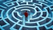 © Darya - Person in red jacket standing inside a complex maze representing challenges and decision-making in life and business situations