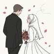 © eman - Muslim Bride and Groom Wedding Portrait with Rose Bouquet
