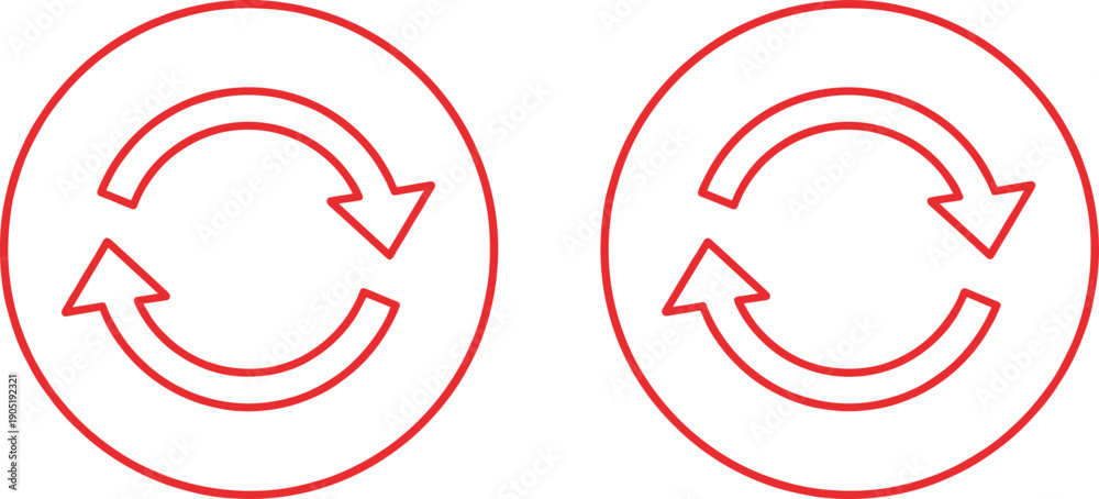 Red circular refresh and reload arrow icons set, update synchronization ...