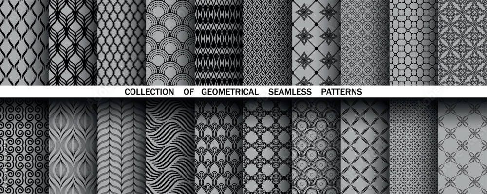 Geometric set of seamless black and gray patterns. Simple vector ...