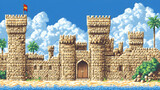 Coastal Stone Castle with Palm Trees under a Sunny Sky
