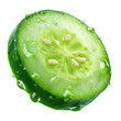 © Akhlas - Freshly sliced green cucumber with glistening water droplets, showcasing its healthy texture