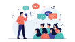 © Rezvi - Man with a megaphone speaking to an audience, illustrating concepts of public speaking, leadership, marketing, and communication.
