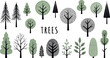 © MdNazmul - Stylized tree illustration set with modern flat and textured forest trees in minimal Scandinavian style for nature and landscape design projects