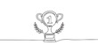 © ColdFire - Continuous line drawing of a stylized trophy cup with the number one and laurel wreaths, symbolizing victory, success, and achievement in a minimalist art style