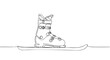 © ColdFire - Single continuous line drawing ski boot firmly attached to a ski, rendered in a minimalist black and white illustration style, conveying winter sports and outdoor activity