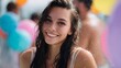 © 99 RIC - Young Woman Smiling in Summer Water Party With Balloons and Friends