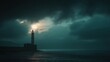 © wilson - A lighthouse shining in the dark sky above the dark sea under cloudy weather, a coastal landscape and navigation concept