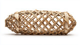 Traditional fish trap bubu with woven bamboo structure, isolated on white background.