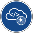 © sh99 - KI Programmierung und Cloud Coding Symbol blaues Schild Vektor Illustration künstliche Intelligenz für Softwareentwicklung IT und Cloud Computing Design