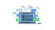 © Shawez khan - Laptop with coding symbols and programming language around it on white background for software development concept