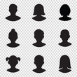© OnlyAI - Set of nine black silhouette profiles on transparent background