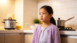 © Iryna - Asian child asking about dinner in kitchen, family communication and domestic life