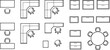 © Precision CAD System - A top-down view of modern office furniture arrangements, showcasing desks, chairs, storage units, and conference tables in a clean, minimalist design.