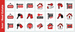 © IMTIAZ - Professional set of real estate sold icons featuring house keys, property signs, and home symbols in a modern red and black flat vector style, ideal for marketing and business presentations.