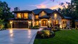 © Rasheeda - Modern two-story house at twilight symbolizing architectural elegance, luxury living, and landscaped home design