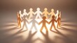 © Zarana  - Circle of diverse paper people cutouts holding hands representing unity, teamwork, and community support in warm light