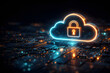 © Frendev - Glowing cloud with padlock over circuit board showing cloud computing security, encryption, and privacy protection