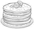 © Maryna - Hand Drawn Stack of Pancakes with Lemon Slices and Mint Leaves Outline