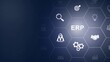© Masha Stock - Cloud ERP, Enterprise Resource Planning concept. Providing for team advanced capabilities, AI to automate operational processes, react in real time, automatic updates and icon background animation