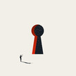 © jozefmicic - A minimal vector conceptual illustration of business vision. A visionary businessman looks at a keyhole space solution, symbolizing leadership exploration and creativity concept.