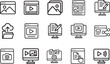 © Mst.Atina - Web content line icons set with photo, video, media and blogging symbols, clean outline vector EPS for UI design.