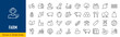 © iiierlok_xolms - Farming web icons in line style. Agriculture, planting, fertilizer, vegetables, tractor, farmers, fence, farm buildings, collection. Editable stroke. Vector illustration.