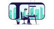 © rino - Man working on laptop in modern office setting.