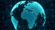 © Eggie - A glowing blue digital representation of Earth, showing continents and a technological background.