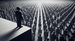 © ViskBx - Leader standing on a platform addressing a massive crowd of identical figures