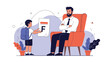 © Robiul - Small schoolboy showing a paper with a large F grade to a disappointed father sitting in an armchair with arms crossed.